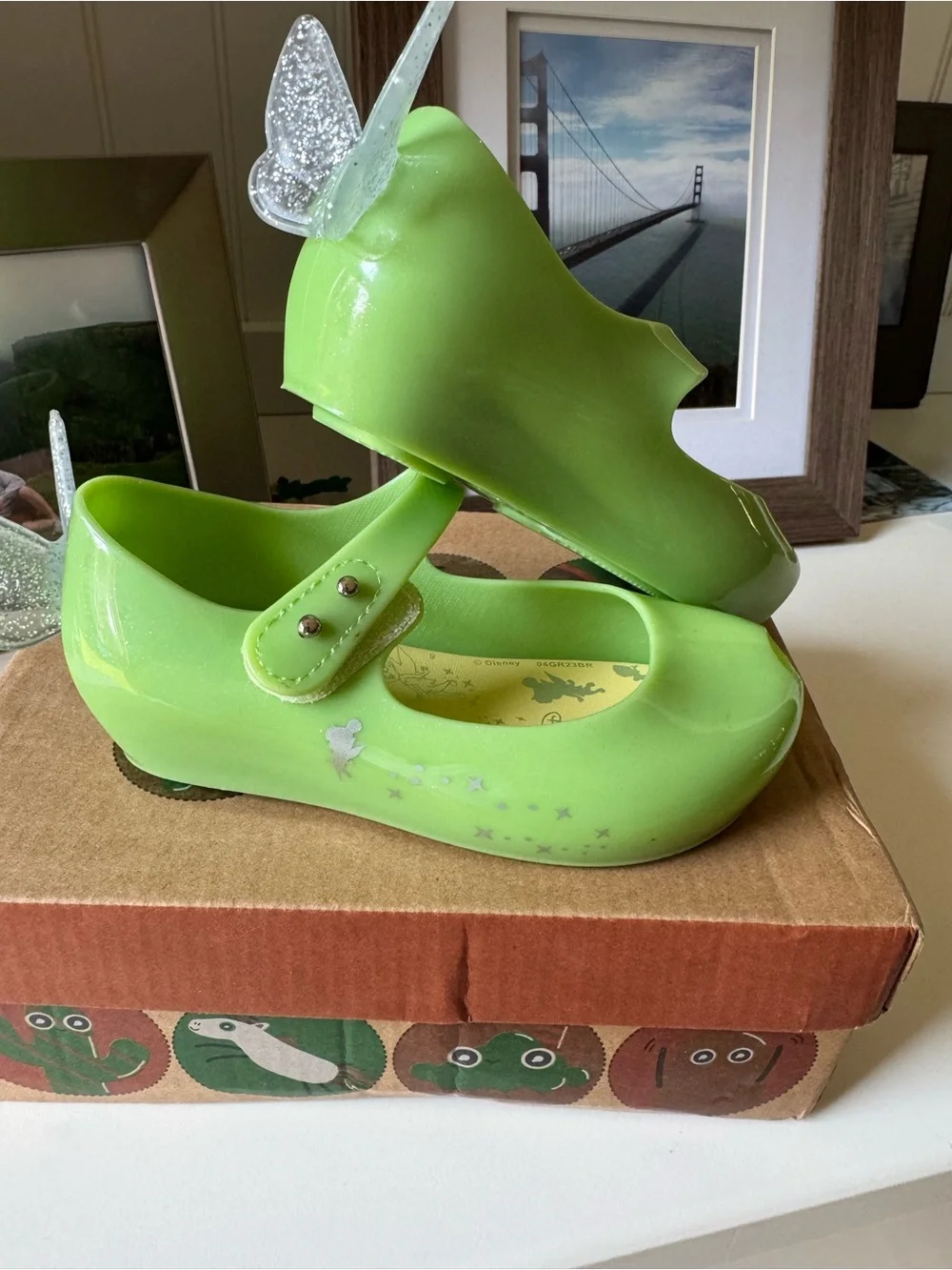 Mini Melissa Disney Tinker bell  Mary Jane Jelly Shoes with Glitter Wings